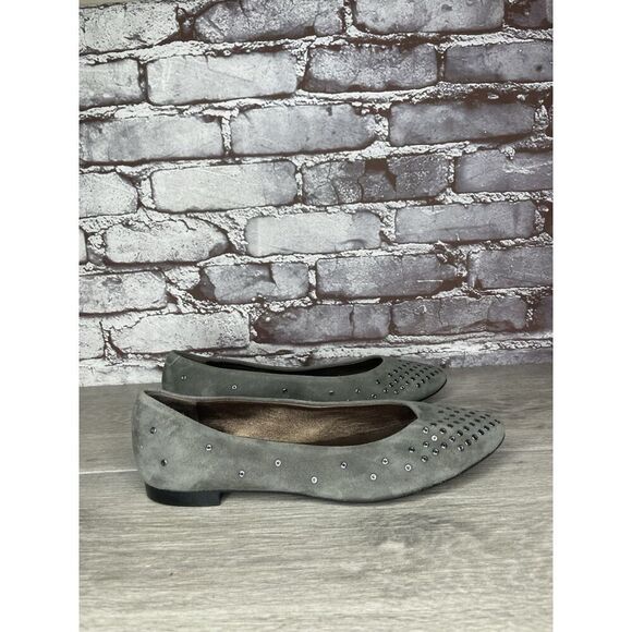 AGL Grommet Gray Suede Leather Studded Pointed Toe Flats Women’s Sz 38EU/7.5M US - Picture 3 of 16